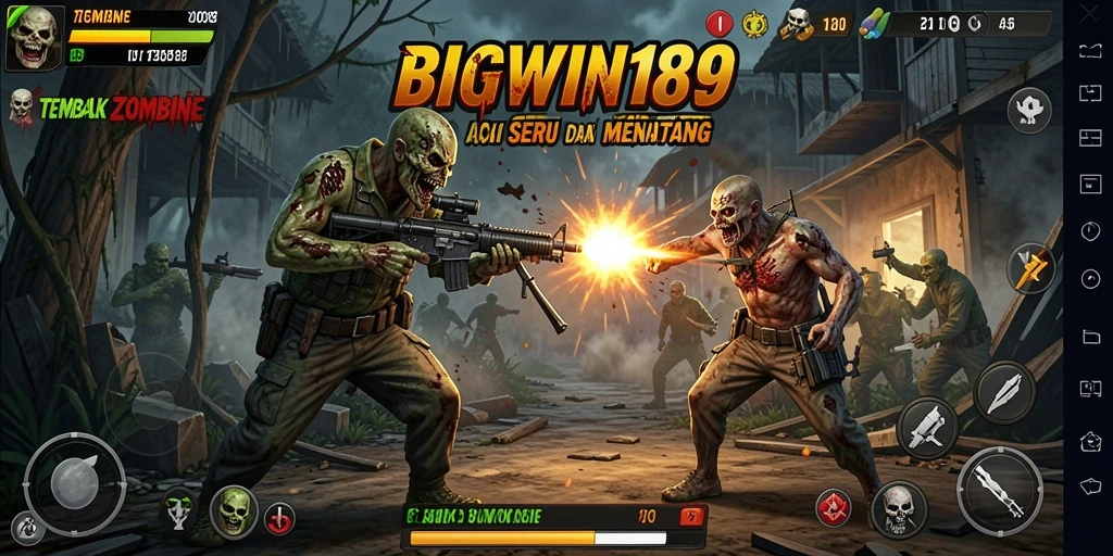 Antarmuka menarik dengan aksi tembak zombie yang intens.