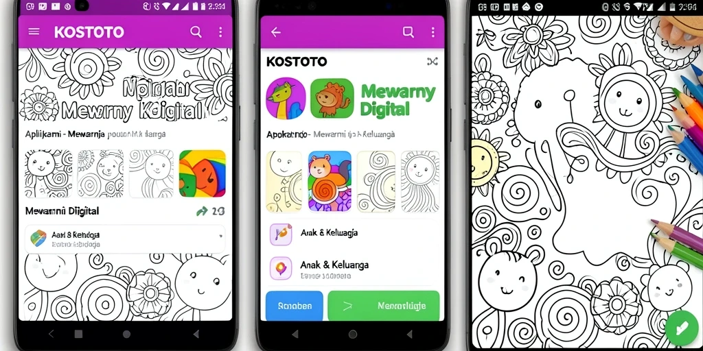 Tampilan antarmuka aplikasi KOSTOTO yang menarik dan berwarna-warni.