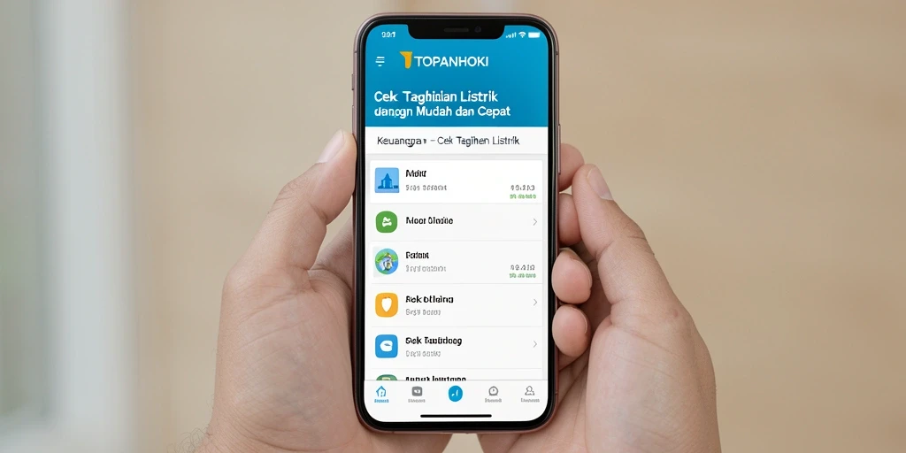Tampilan antarmuka TOPANHOKI yang intuitif untuk cek tagihan listrik.